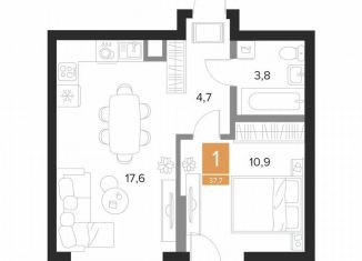 Продаю 1-ком. квартиру, 37.7 м2, Курск