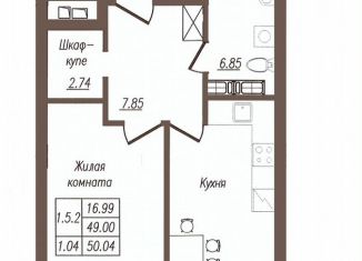 Однокомнатная квартира на продажу, 50.2 м2, Орёл, улица Генерала Родина, 66Ак1, микрорайон Весёлая Слобода