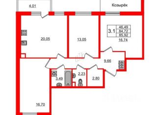 Продажа трехкомнатной квартиры, 84.7 м2, Санкт-Петербург, ЖК Чистое Небо