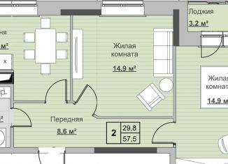 2-комнатная квартира на продажу, 57.5 м2, Ижевск, Первомайский район