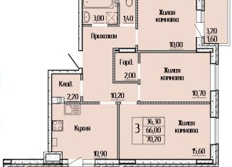 Продам 3-комнатную квартиру, 70.2 м2, Батайск, улица Леонова, 12к1, ЖК Прибрежный