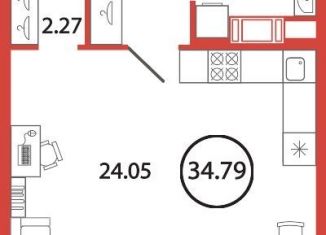 Квартира на продажу студия, 34.8 м2, поселок Бугры, ЖК Энфилд