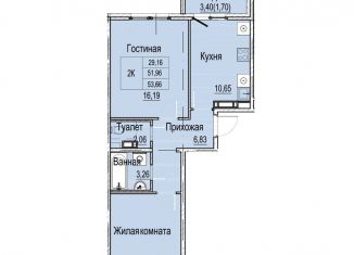 Двухкомнатная квартира на продажу, 53.7 м2, Нижний Новгород, метро Буревестник