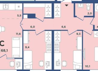 Продается четырехкомнатная квартира, 68 м2, Новосибирск, Калининский район