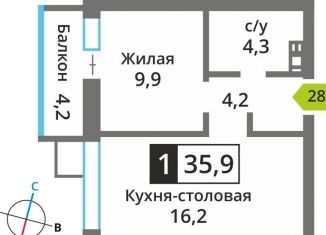 Продается 1-комнатная квартира, 35.9 м2, поселок Отрадное, жилой комплекс Отрада-2, к3, ЖК Отрада-2