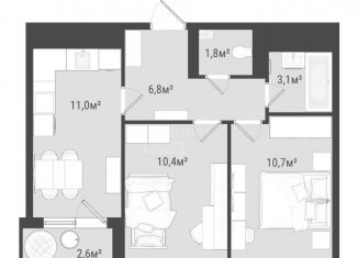 Продажа 2-комнатной квартиры, 46.4 м2, Ижевск, Воткинское шоссе, 83, ЖК Друзья