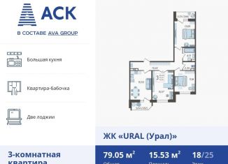 3-комнатная квартира на продажу, 79.1 м2, Краснодар, микрорайон КСК
