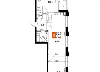 3-комнатная квартира на продажу, 78.1 м2, Москва, метро Тушинская