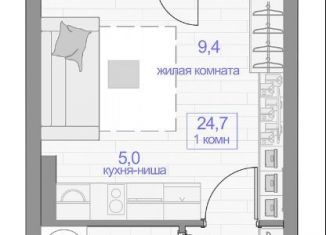 Квартира на продажу студия, 24.3 м2, Красноярск, Кировский район, улица Кутузова, 1