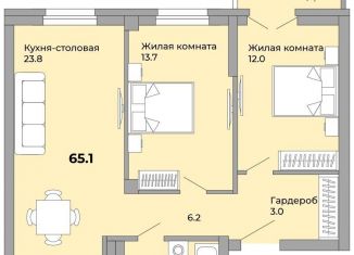 Двухкомнатная квартира на продажу, 65.1 м2, Екатеринбург, метро Машиностроителей, Донбасская улица, 21