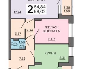 Продается двухкомнатная квартира, 68.2 м2, Воронеж, ЖК Суворов-Сити, улица 121-й Стрелковой Дивизии, 9