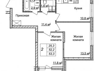 Продам двухкомнатную квартиру, 53.3 м2, Нижний Новгород, ЖК Новая Кузнечиха, жилой комплекс Новая Кузнечиха, 8