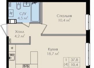 Продажа 1-комнатной квартиры, 37.8 м2, Великий Новгород, улица Вересова, 5к2, ЖК Барселона