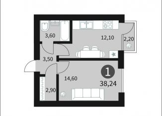 Продам 1-комнатную квартиру, 38.4 м2, Смоленск