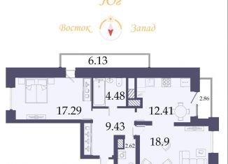 2-комнатная квартира на продажу, 66.1 м2, Санкт-Петербург, Варшавская улица, 6к1, ЖК Московский Квартал