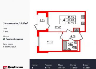 Продается однокомнатная квартира, 35.6 м2, Санкт-Петербург