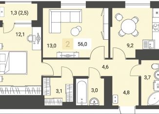 Продажа 2-комнатной квартиры, 56 м2, Ижевск, улица имени В.С. Тарасова, 4, ЖК Новый Город