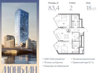 Двухкомнатная квартира на продажу, 83.4 м2, Москва, Шлюзовая набережная, 2/1с1, метро Таганская