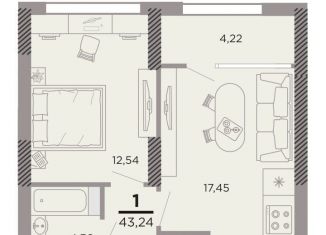 Продажа 1-ком. квартиры, 43.2 м2, Рязань, ЖК Метропарк