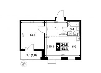 Продажа 2-ком. квартиры, 43.3 м2, Московская область, Киевское шоссе, с1