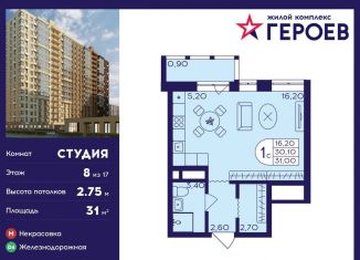 Продам квартиру студию, 31 м2, Балашиха, микрорайон Центр-2, к408, ЖК Героев