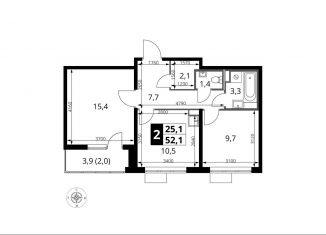 Продажа 2-ком. квартиры, 52.1 м2, Московская область, Киевское шоссе, с1