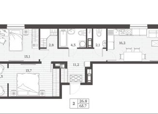 Продажа 2-ком. квартиры, 65.7 м2, Дагестан