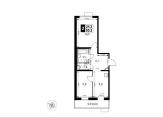 2-комнатная квартира на продажу, 50.3 м2, Московская область, Киевское шоссе, с1