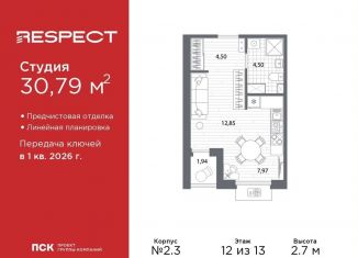 Квартира на продажу студия, 30.8 м2, Санкт-Петербург, муниципальный округ Пискарёвка