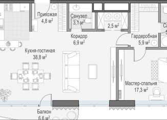 Продается 1-комнатная квартира, 90.6 м2, Москва