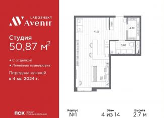 Продажа квартиры студии, 50.9 м2, Санкт-Петербург, метро Ладожская, Магнитогорская улица, 51литЗ