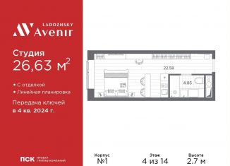 Продам квартиру студию, 26.6 м2, Санкт-Петербург, метро Ладожская, Магнитогорская улица, 51литЗ