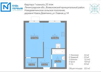 Продам однокомнатную квартиру, 32.5 м2, Ленинградская область, Главная улица, 14