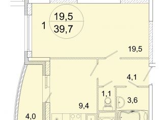 1-комнатная квартира на продажу, 39.7 м2, Ивантеевка, улица Прокудина, 1