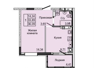 1-комнатная квартира на продажу, 33.9 м2, коттеджный поселок Донской, посёлок Койсуг, 3