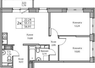 Продаю 2-комнатную квартиру, 55.1 м2, Санкт-Петербург, Приморский район, Ивинская улица, 5к1