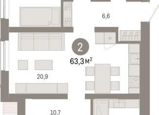 2-комнатная квартира на продажу, 63.3 м2, Новосибирск, метро Студенческая