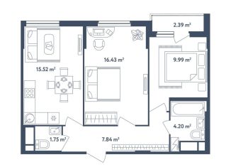 2-комнатная квартира на продажу, 56.9 м2, поселок Мещерино