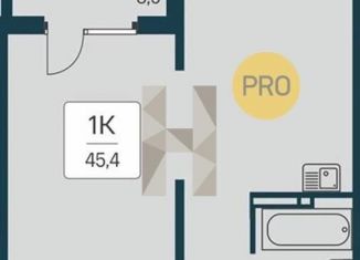 Продается однокомнатная квартира, 45.4 м2, Новосибирск