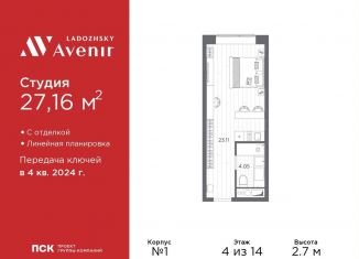 Продается квартира студия, 27.2 м2, Санкт-Петербург, Магнитогорская улица, 51литЗ, метро Новочеркасская