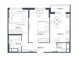 Продам двухкомнатную квартиру, 57.9 м2, Московская область