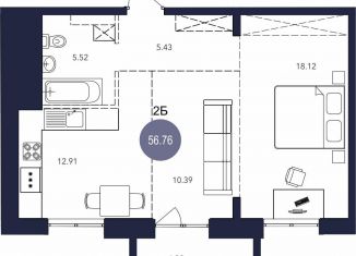 Продам двухкомнатную квартиру, 56.8 м2, Братск