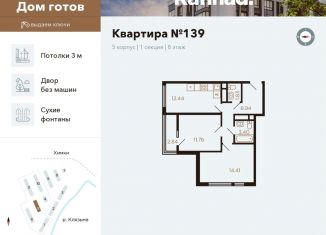 Продаю 2-комнатную квартиру, 52.7 м2, Химки, Центральная площадь