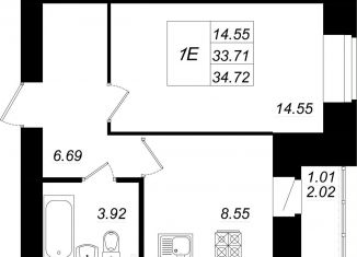 Продаю 1-ком. квартиру, 34.7 м2, село Осиново, жилой комплекс Радужный-2, с8