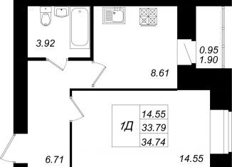 Продаю 1-ком. квартиру, 34.7 м2, село Осиново, жилой комплекс Радужный-2, с8