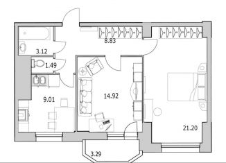 Продается 2-комнатная квартира, 61.3 м2, Санкт-Петербург, улица Кустодиева, 7к1, ЖК Байрон