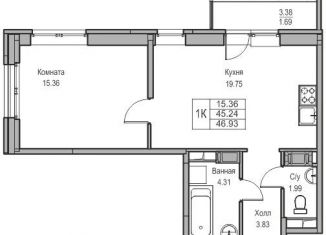 1-ком. квартира на продажу, 45.2 м2, Санкт-Петербург, Приморский район, Ивинская улица, 1к2