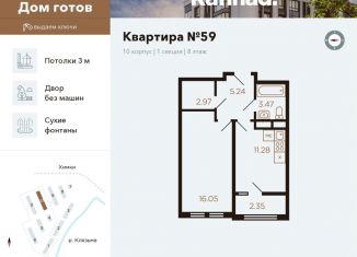 Продается 1-комнатная квартира, 39.1 м2, Химки, улица Генерала Дьяконова, 7, ЖК Миниполис Рафинад