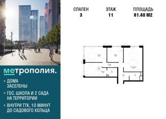 Продам трехкомнатную квартиру, 81.4 м2, Москва, Волгоградский проспект, 32/3к4, ЖК Метрополия