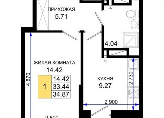 1-ком. квартира на продажу, 34.9 м2, Ростов-на-Дону, Элеваторный переулок